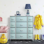 Commode Sorbus à 12 tiroirs – Unité de rangement avec cadre en acier, plateau et poignée en bois – Grande commode pour chambre, chambre d'enfant, etc.