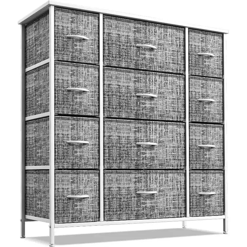 Commode Sorbus à 12 tiroirs – Unité de rangement avec cadre en acier, plateau et poignée en bois – Grande commode pour chambre, chambre d'enfant, etc.