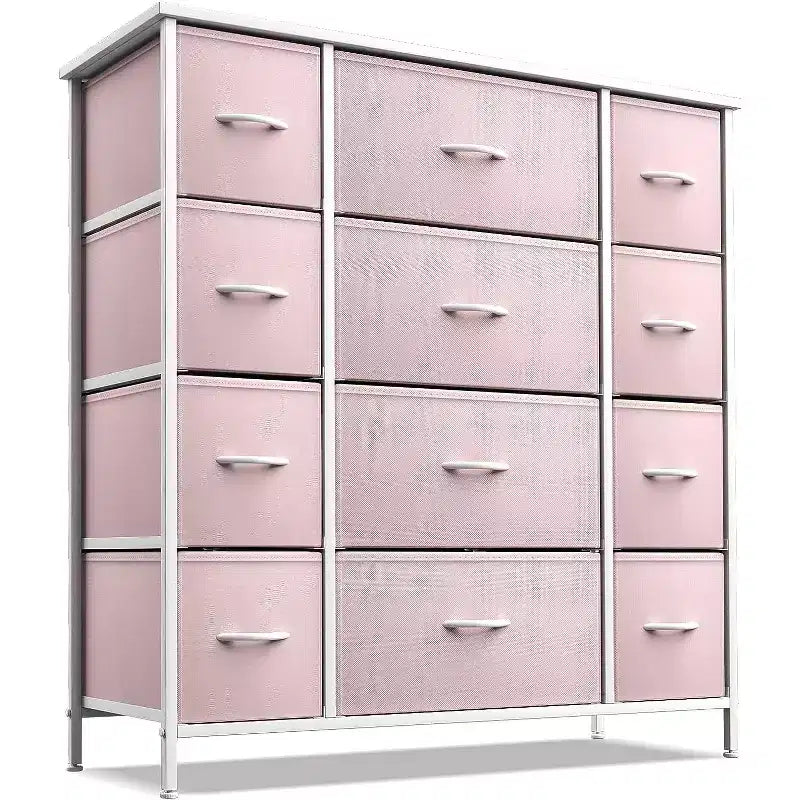 Commode Sorbus à 12 tiroirs – Unité de rangement avec cadre en acier, plateau et poignée en bois – Grande commode pour chambre, chambre d'enfant, etc.