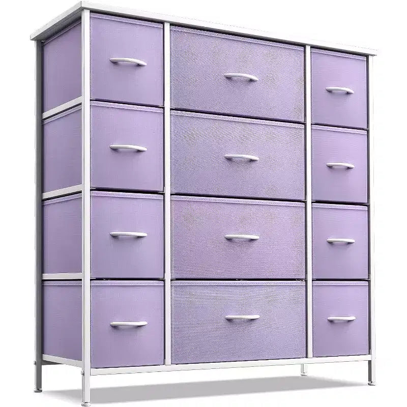 Commode Sorbus à 12 tiroirs – Unité de rangement avec cadre en acier, plateau et poignée en bois – Grande commode pour chambre, chambre d'enfant, etc.