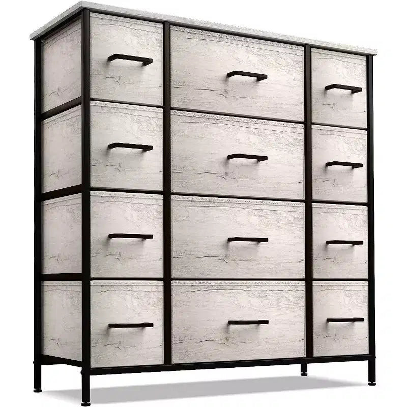 Commode Sorbus à 12 tiroirs – Unité de rangement avec cadre en acier, plateau et poignée en bois – Grande commode pour chambre, chambre d'enfant, etc.