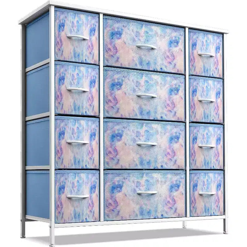 Commode Sorbus à 12 tiroirs – Unité de rangement avec cadre en acier, plateau et poignée en bois – Grande commode pour chambre, chambre d'enfant, etc.