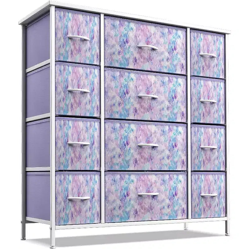 Commode Sorbus à 12 tiroirs – Unité de rangement avec cadre en acier, plateau et poignée en bois – Grande commode pour chambre, chambre d'enfant, etc.