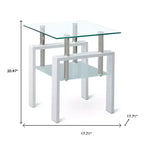 Table d'appoint carrée HomeRoots 20 en verre transparent et blanc et métal avec étagère