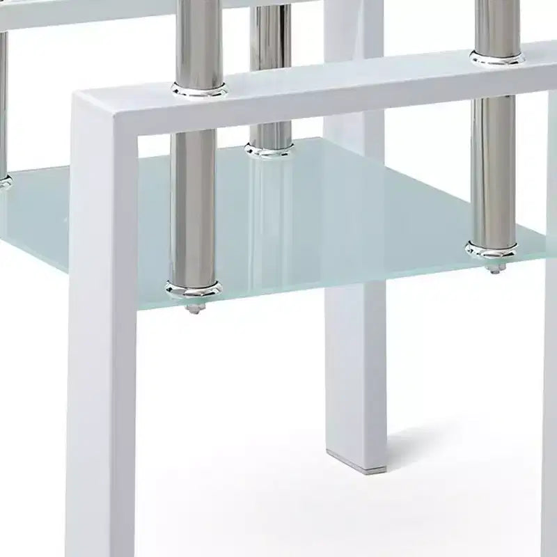 Table d'appoint carrée HomeRoots 20 en verre transparent et blanc et métal avec étagère