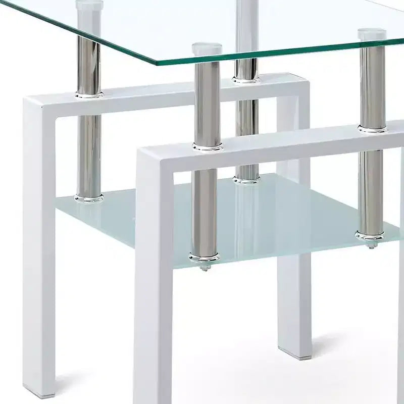 Table d'appoint carrée HomeRoots 20 en verre transparent et blanc et métal avec étagère