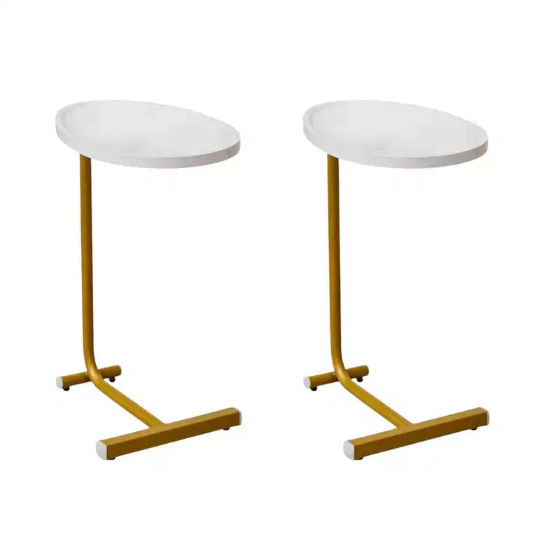 HomeRoots Set of Two White and Gold Faux Marble and Metal Oval End Tables