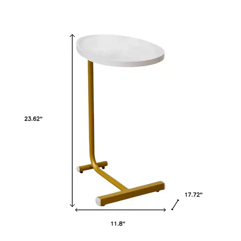 HomeRoots Lot de deux tables d'appoint ovales en similicuir marbre blanc et or et métal