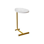 HomeRoots Lot de deux tables d'appoint ovales en similicuir marbre blanc et or et métal