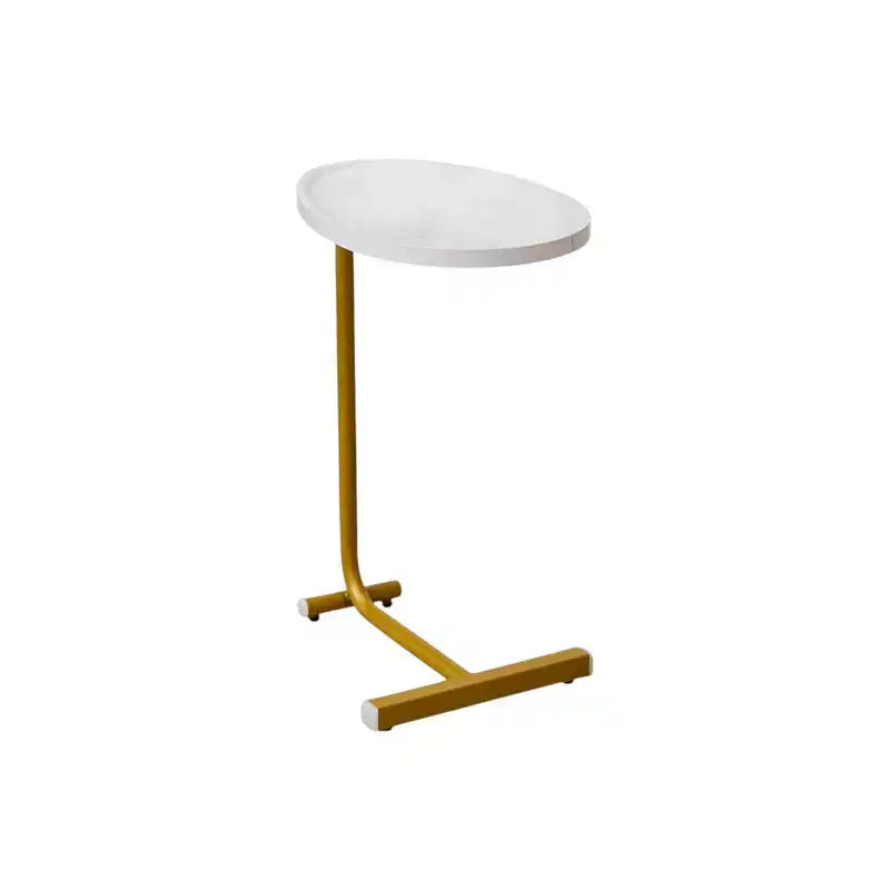 HomeRoots Lot de deux tables d'appoint ovales en similicuir marbre blanc et or et métal