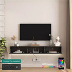 Meuble TV flottant, meuble TV mural flottant de 180 cm, étagère murale flottante pour TV avec lumières LED