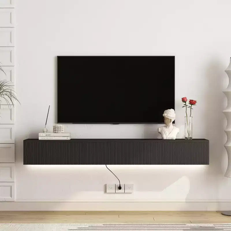 Meuble TV flottant, meuble TV mural flottant de 180 cm, étagère murale flottante pour TV avec lumières LED
