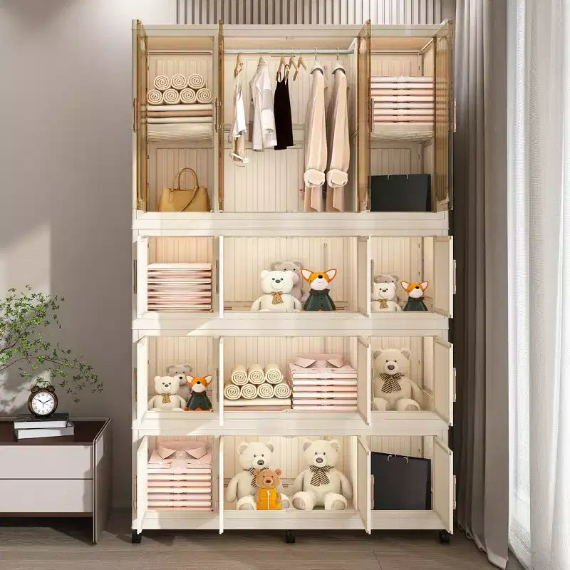 Armoire de rangement portable pour vêtements, armoire de rangement avec porte magnétique transparente et tringle à vêtements pour salon et chambre à coucher