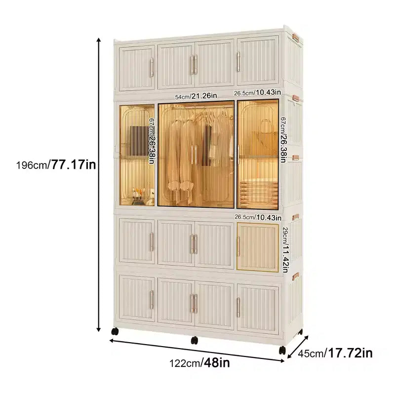 Armoire de rangement portable pour vêtements, armoire de rangement avec porte magnétique transparente et tringle à vêtements pour salon et chambre à coucher