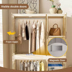 Armoire de rangement portable pour vêtements, armoire de rangement avec porte magnétique transparente et tringle à vêtements pour salon et chambre à coucher