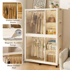 Armoire de rangement portable pour vêtements, armoire de rangement avec porte magnétique transparente et tringle à vêtements pour salon et chambre à coucher
