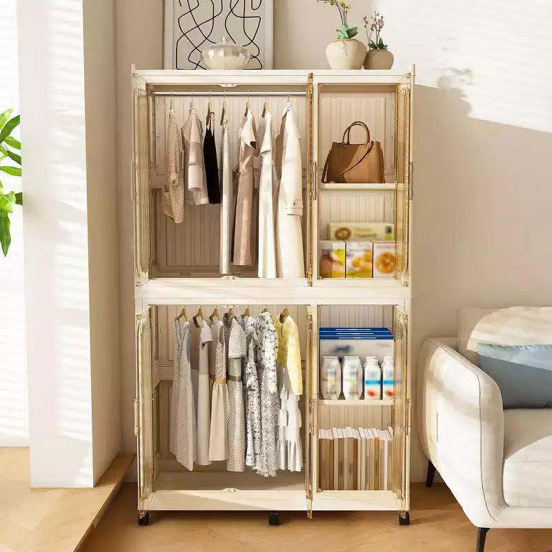Armoire de rangement portable pour vêtements, armoire de rangement avec porte magnétique transparente et tringle à vêtements pour salon et chambre à coucher