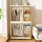Armoire de rangement portable pour vêtements, armoire de rangement avec porte magnétique transparente et tringle à vêtements pour salon et chambre à coucher