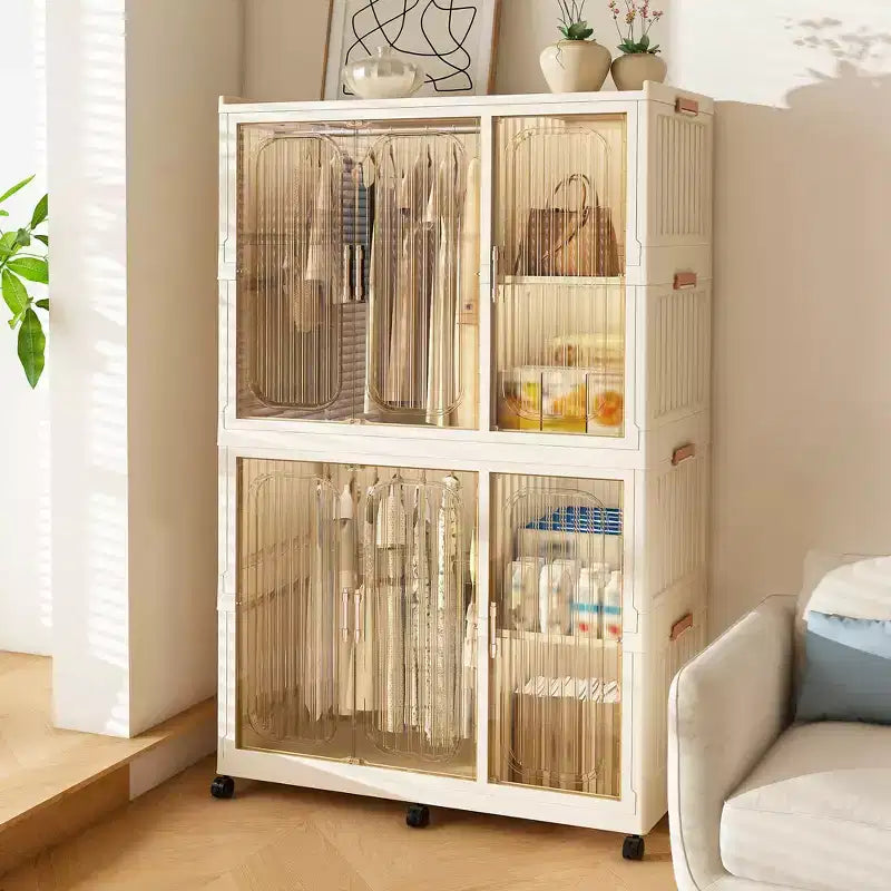 Armoire de rangement portable pour vêtements, armoire de rangement avec porte magnétique transparente et tringle à vêtements pour salon et chambre à coucher