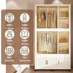 Armoire de rangement portable pour vêtements, armoire de rangement avec porte magnétique transparente et tringle à vêtements pour salon et chambre à coucher