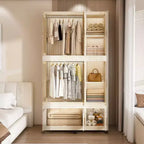 Armoire de rangement portable pour vêtements, armoire de rangement avec porte magnétique transparente et tringle à vêtements pour salon et chambre à coucher