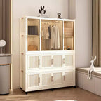 Armoire de rangement portable pour vêtements, armoire de rangement avec porte magnétique transparente et tringle à vêtements pour salon et chambre à coucher