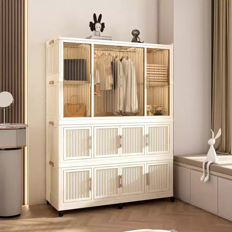 Armoire de rangement portable pour vêtements, armoire de rangement avec porte magnétique transparente et tringle à vêtements pour salon et chambre à coucher
