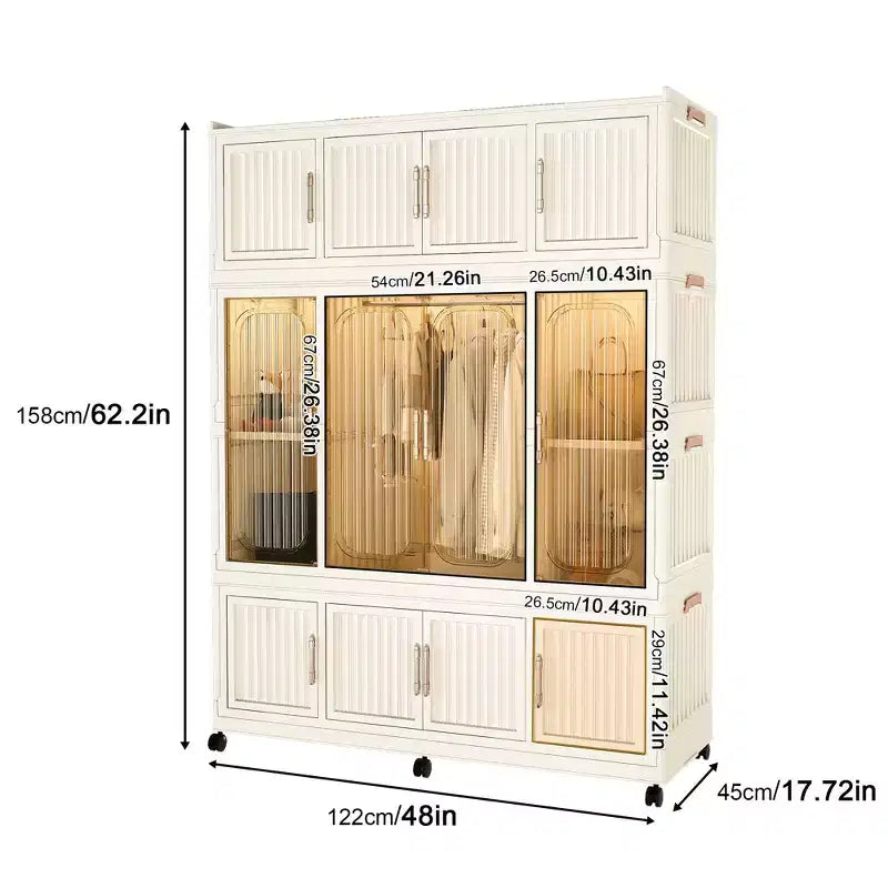 Armoire de rangement portable pour vêtements, armoire de rangement avec porte magnétique transparente et tringle à vêtements pour salon et chambre à coucher