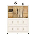Armoire de rangement portable pour vêtements, armoire de rangement avec porte magnétique transparente et tringle à vêtements pour salon et chambre à coucher