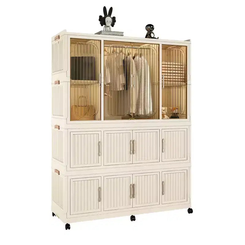 Armoire de rangement portable pour vêtements, armoire de rangement avec porte magnétique transparente et tringle à vêtements pour salon et chambre à coucher