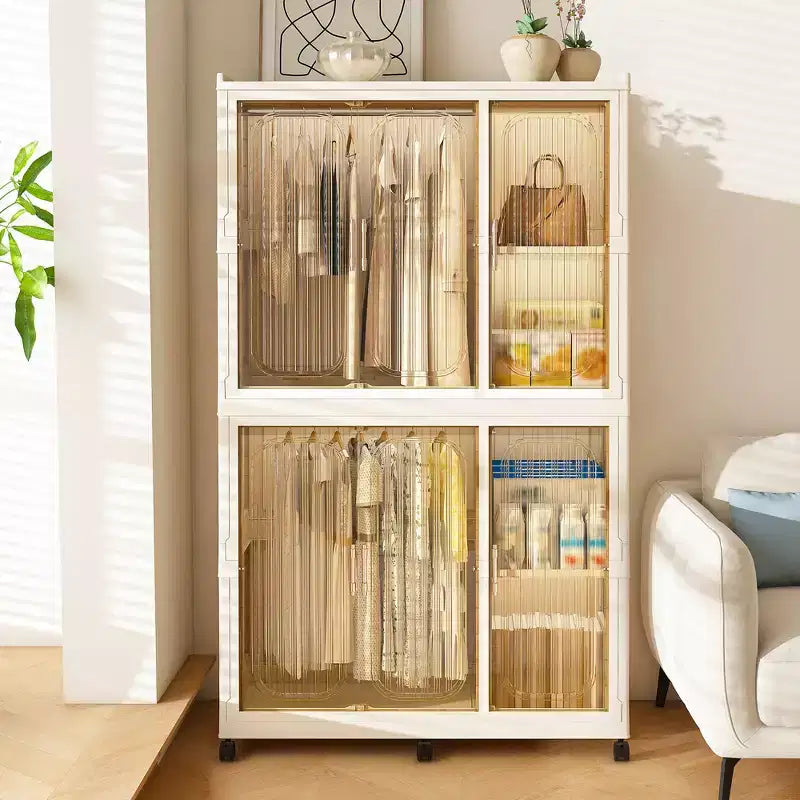 Armoire de rangement portable pour vêtements, armoire de rangement avec porte magnétique transparente et tringle à vêtements pour salon et chambre à coucher