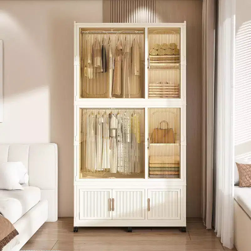 Armoire de rangement portable pour vêtements, armoire de rangement avec porte magnétique transparente et tringle à vêtements pour salon et chambre à coucher