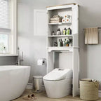 Meuble de rangement au-dessus des toilettes, organisateur de salle de bain peu encombrant de 167,6 cm avec deux portes et étagères réglables, étagère de toilettes autoportante pour salles de bain