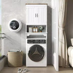 Meuble de rangement au-dessus des toilettes, organisateur de salle de bain peu encombrant de 167,6 cm avec deux portes et étagères réglables, étagère de toilettes autoportante pour salles de bain