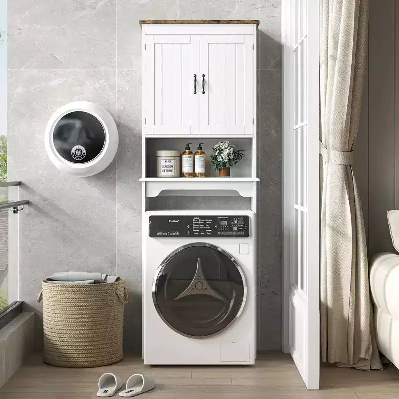 Meuble de rangement au-dessus des toilettes, organisateur de salle de bain peu encombrant de 167,6 cm avec deux portes et étagères réglables, étagère de toilettes autoportante pour salles de bain