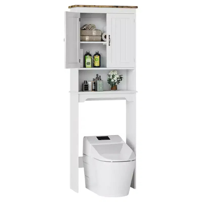 Meuble de rangement au-dessus des toilettes, organisateur de salle de bain peu encombrant de 167,6 cm avec deux portes et étagères réglables, étagère de toilettes autoportante pour salles de bain