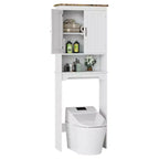 Meuble de rangement au-dessus des toilettes, organisateur de salle de bain peu encombrant de 167,6 cm avec deux portes et étagères réglables, étagère de toilettes autoportante pour salles de bain