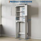 Meuble de rangement au-dessus des toilettes, organisateur de salle de bain peu encombrant de 167,6 cm avec deux portes et étagères réglables, étagère de toilettes autoportante pour salles de bain
