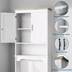 Meuble de rangement au-dessus des toilettes, organisateur de salle de bain peu encombrant de 167,6 cm avec deux portes et étagères réglables, étagère de toilettes autoportante pour salles de bain