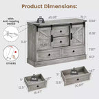 COZONY Commode 4 tiroirs blanche 45" avec portes de grange - Commode de chambre en bois pour placard, salon, meuble TV