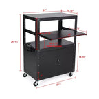 Chariot AV roulant avec armoire verrouillable, hauteur réglable de 61 à 107 cm, tapis antidérapant, capacité de 45 kg, poste de travail mobile avec rangement supplémentaire