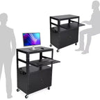 Chariot AV roulant avec armoire verrouillable, hauteur réglable de 61 à 107 cm, tapis antidérapant, capacité de 45 kg, poste de travail mobile avec rangement supplémentaire