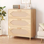 Commode en rotin à 3 tiroirs, meuble de rangement élégant, chambre, salon, couloir, tiroirs spacieux