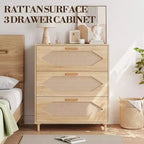 Commode en rotin à 3 tiroirs, meuble de rangement élégant, chambre, salon, couloir, tiroirs spacieux