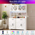 Dyonery 71 LED Armoire de cuisine avec prise de courant, meuble de bar à café, grand buffet de rangement de cuisine avec porte-revues et étagères