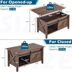 Table basse relevable de ferme VINGLI, tables basses avec étagère de rangement/compartiment caché, Mesa De Centro para Sala, marron rustique