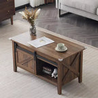 Table basse relevable de ferme VINGLI, tables basses avec étagère de rangement/compartiment caché, Mesa De Centro para Sala, marron rustique