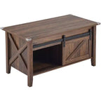 Table basse relevable de ferme VINGLI, tables basses avec étagère de rangement/compartiment caché, Mesa De Centro para Sala, marron rustique