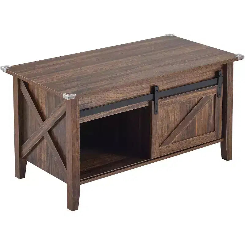 Table basse relevable de ferme VINGLI, tables basses avec étagère de rangement/compartiment caché, Mesa De Centro para Sala, marron rustique