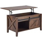 Table basse relevable de ferme VINGLI, tables basses avec étagère de rangement/compartiment caché, Mesa De Centro para Sala, marron rustique